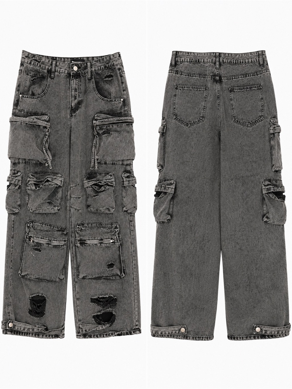 Fashion Nova Washed Gray Wide-Leg Cargo Jeans